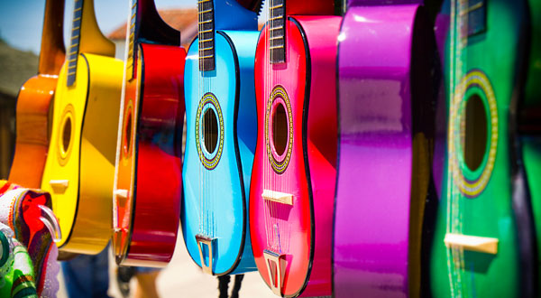 Image of colorful acoustic guitars